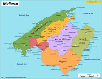 Mapa de Municipios y Comarcas de Mallorca